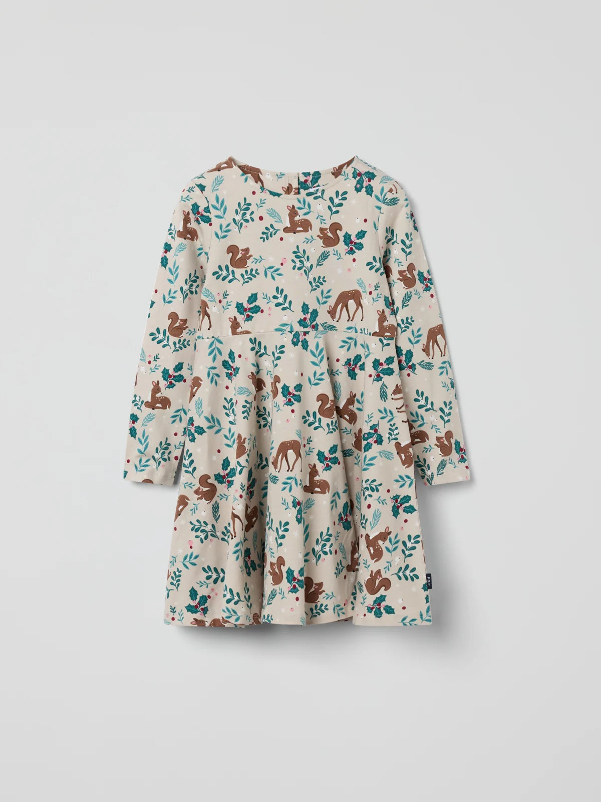 Kjóll með hringskornu pilsi og íkornum