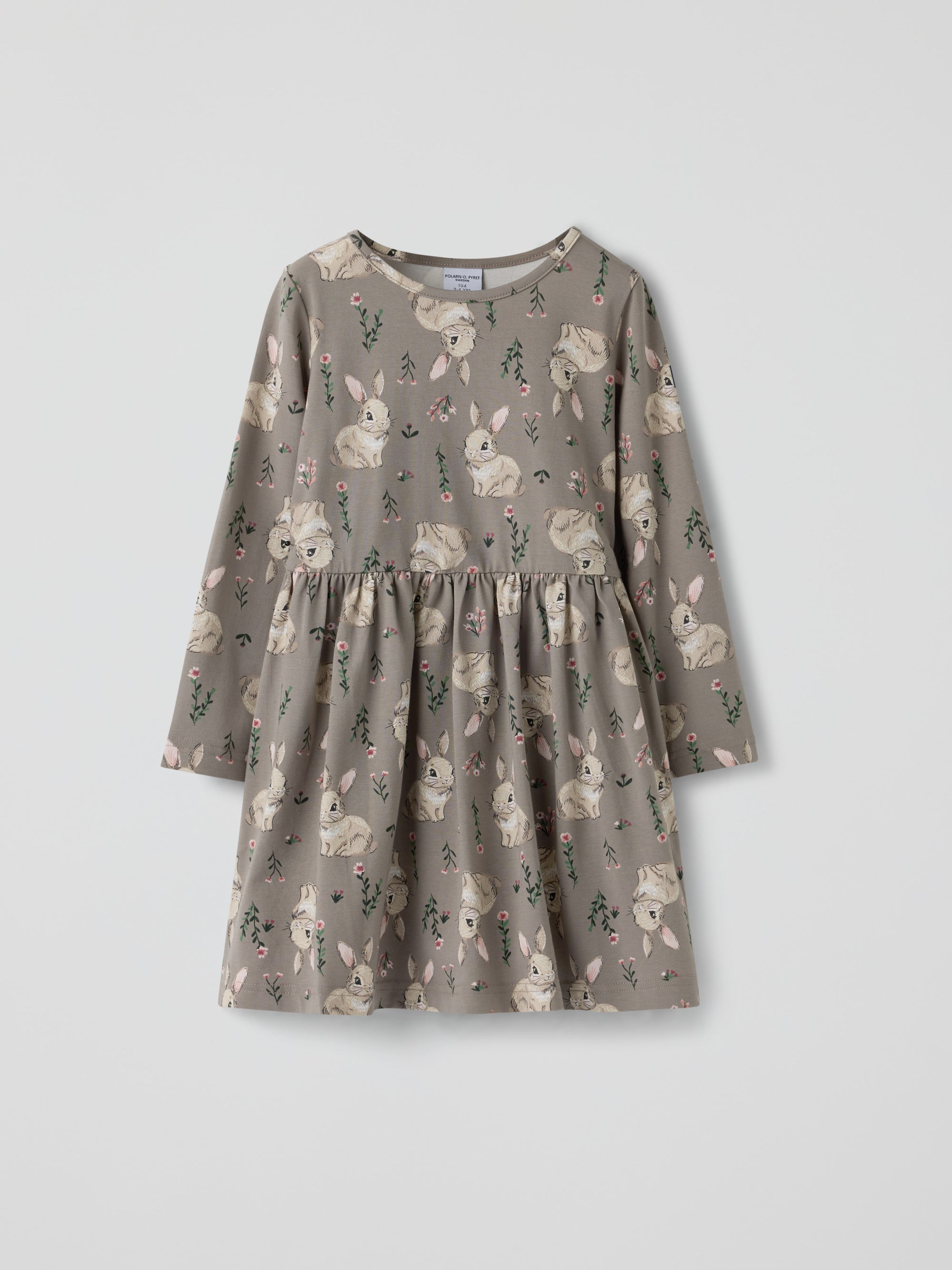 Långärmad klänning kaniner - Beige