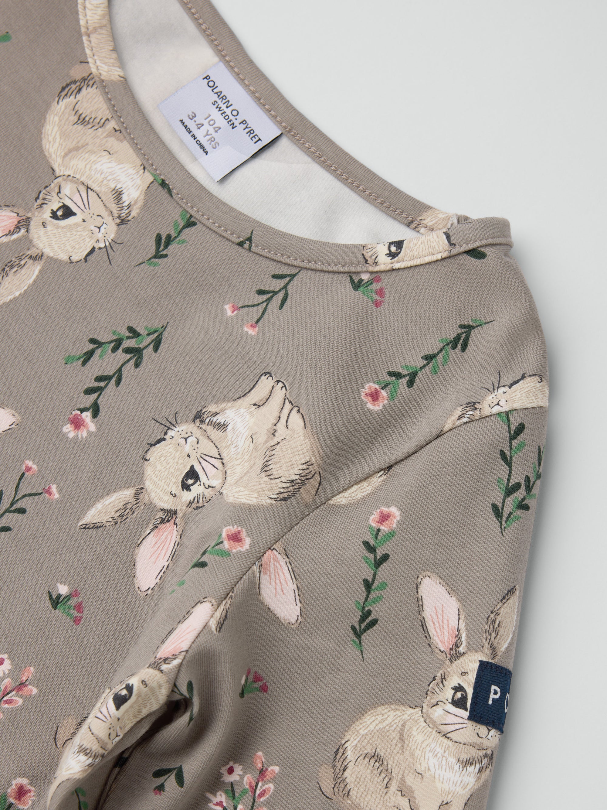 Långärmad klänning kaniner - Beige