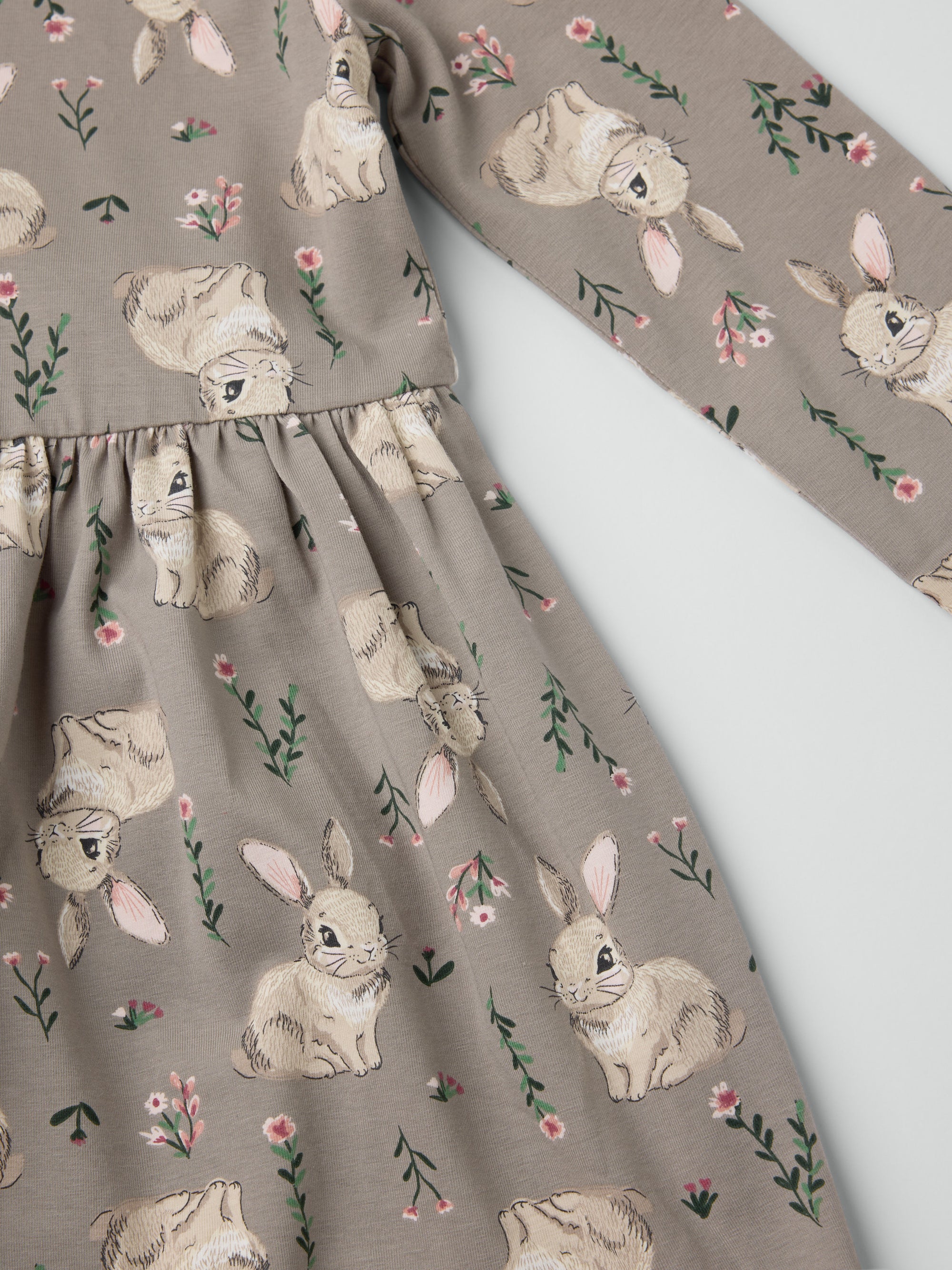 Långärmad klänning kaniner - Beige