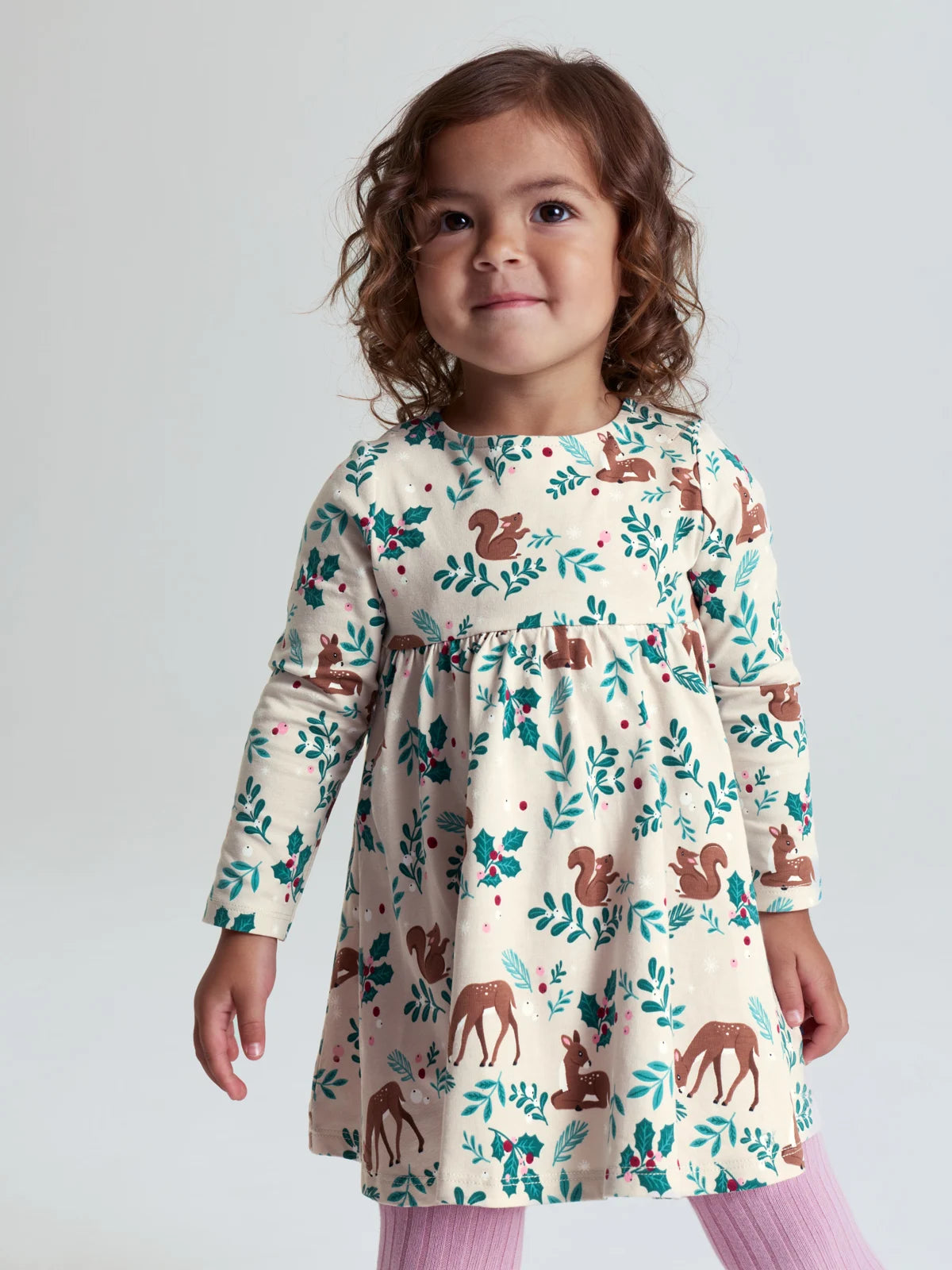 Kjóll með hringskornu pilsi og íkornum