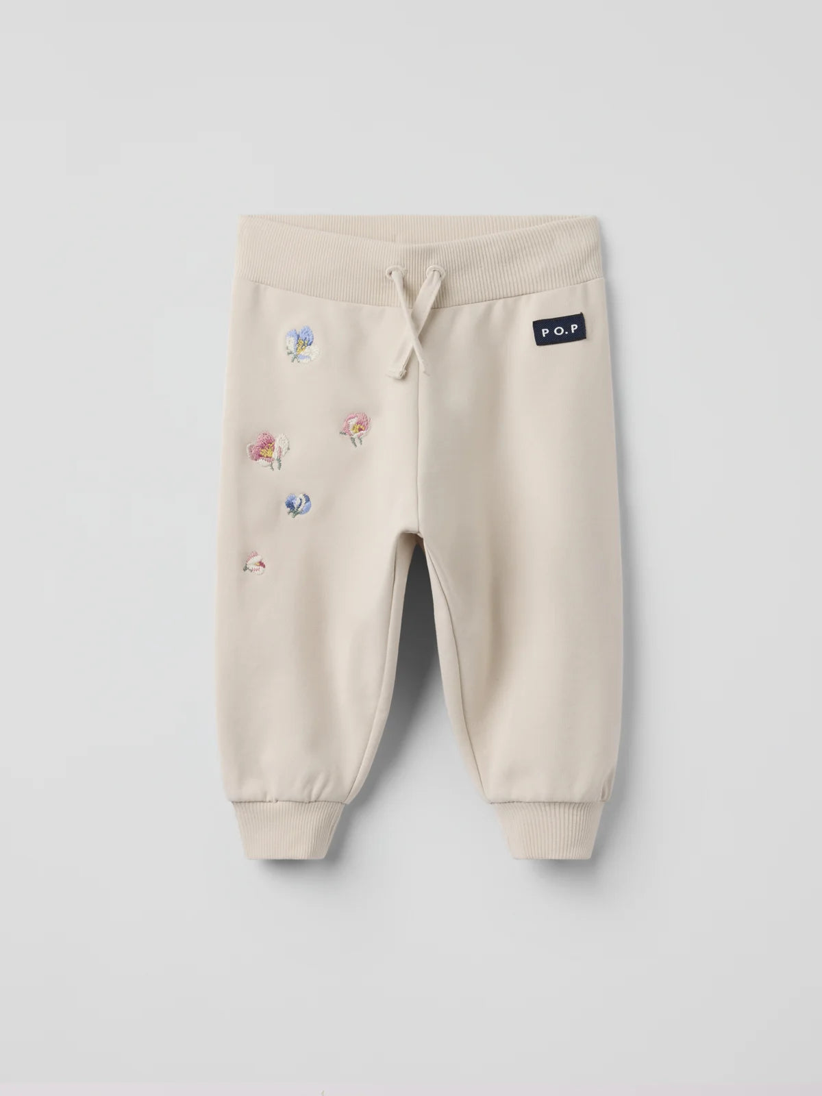 Jogging buxur með ísaumuðum blómum