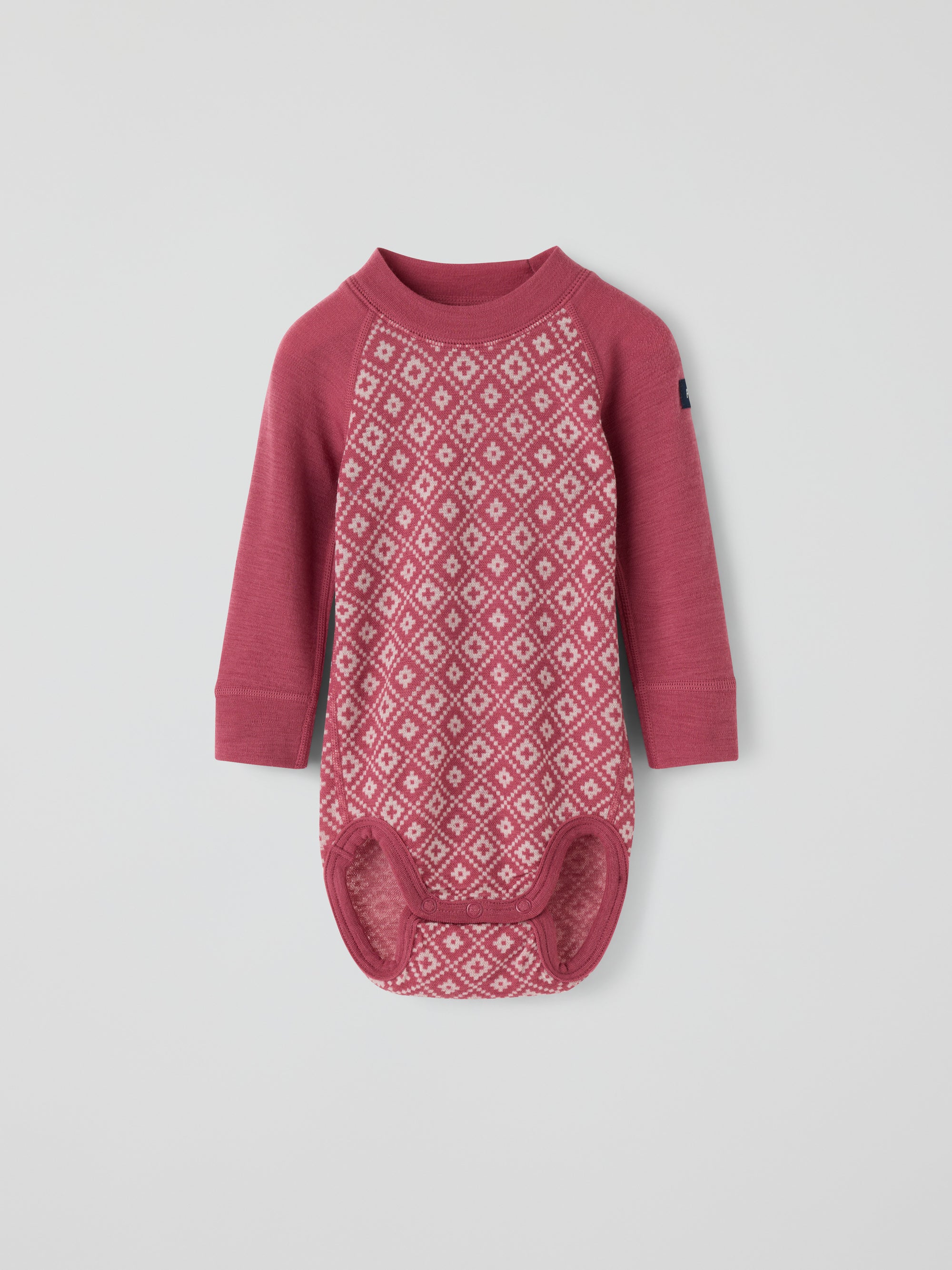 Långärmad body merinoull jaquard - Rosa