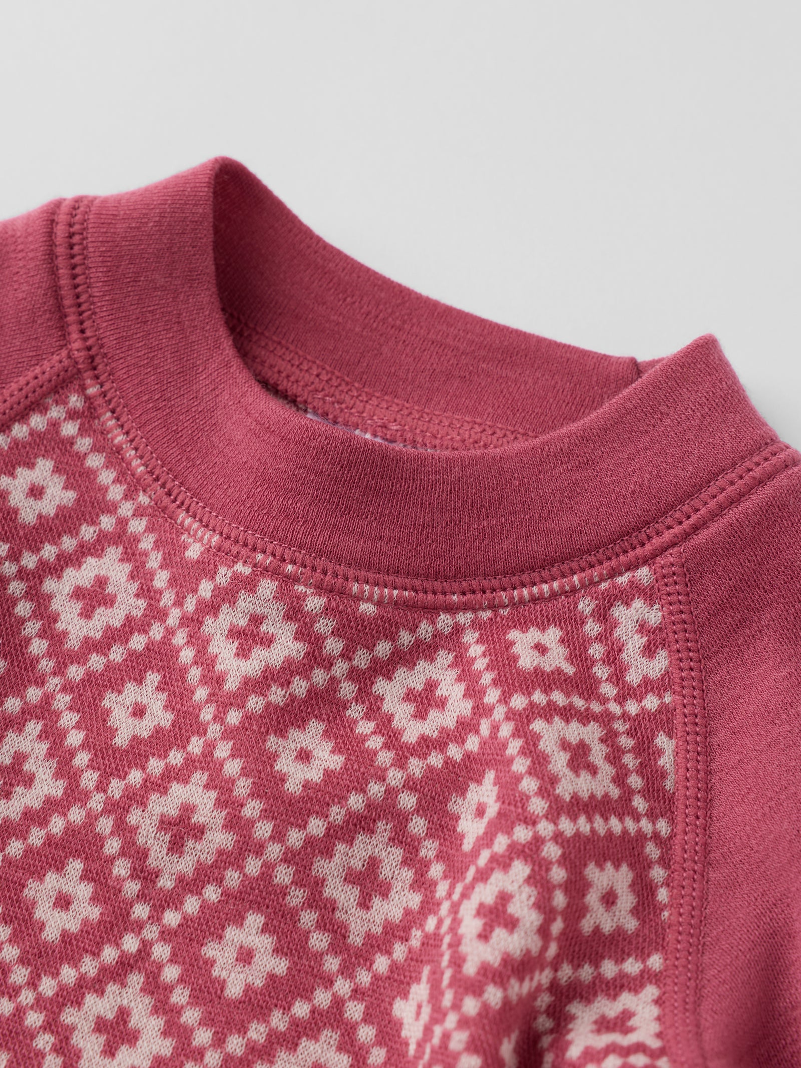 Långärmad body merinoull jaquard - Rosa