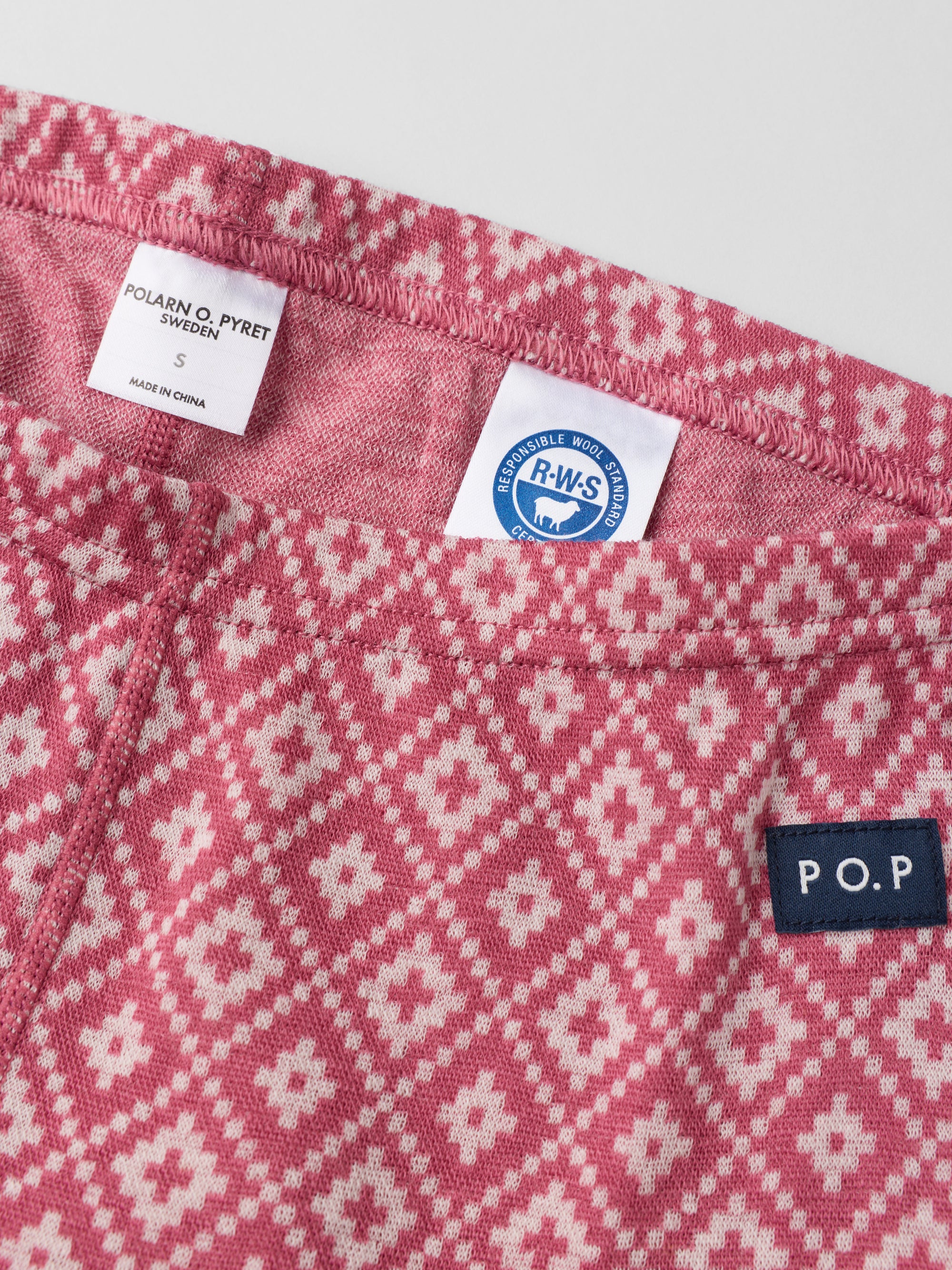 Långkalsonger merinoull jacquard vuxen - Rosa
